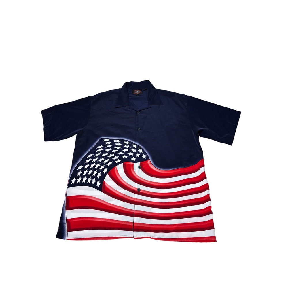 Dragonfly Roadhouse Mens American Flag Button Up Shirt Navy Blue XL Patriotic